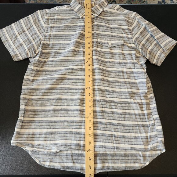 Old Navy Linen Blend Polo Shirt Regular Fit Blue Striped Pocket Golf Small EUC - Picture 10 of 10